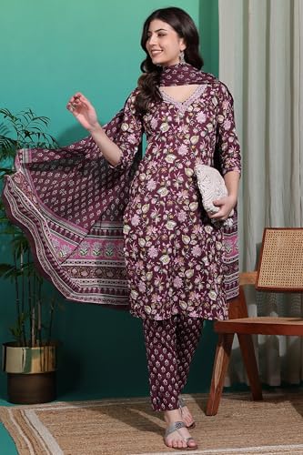 Image of MIRCHI FASHION Pure Cotton Women Straight Printed Embroidery Work Kurti Set with Dupatta and Pant