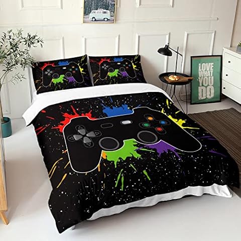HOSIMA Gamepad Bed Linen for Children, Boys, Teenagers, 2-Piece Player Duvet Cover Set for Single Bed, 1 x 135 x 200 cm, Modern Printed Duvet Covers with Zip and 1 x 80 cm Pillowcase Cover