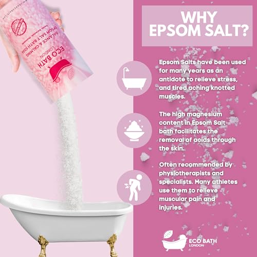 Image of Eco Bath London Balance and Calming Epsom Salt Bath Soak - Tube 2.2 LB (1kg) | Made in UK | Magnesium Bath Salt with Neroli, Geranium and Chamomile