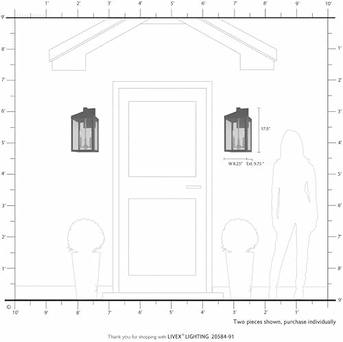 Miniatura 5 de Livex Lighting 20584-76 Nyack - Linterna de pared para exteriores de 17.5 pulgadas, tres luces, acabado gris escandinavo con vidrio transparente