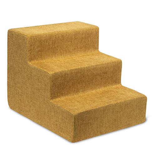 Image of USA Made Pet Steps /Stairs with CertiPUR-US Certified Foam for Dogs & Cats by Best Pet Supplies - Mustard, 3-Step (H: 13.5 inch)