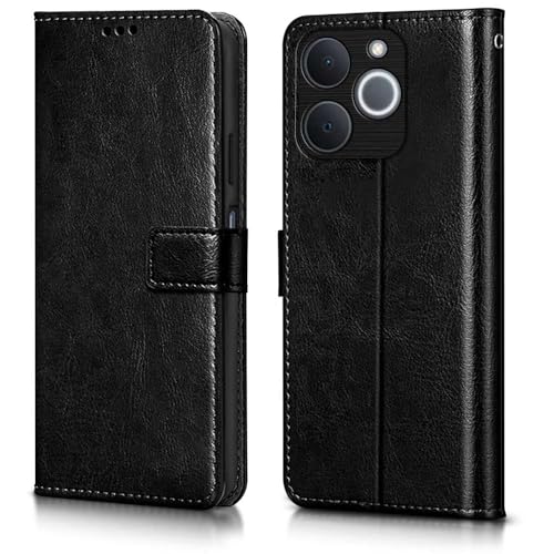 Image of WOW IMAGINE Shock Proof Flip Cover Back Case Cover for Realme Narzo 80 Lite 4G | Realme C71 5G (Flexible | Leather Finish | Card Pockets Wallet & Stand | Black)