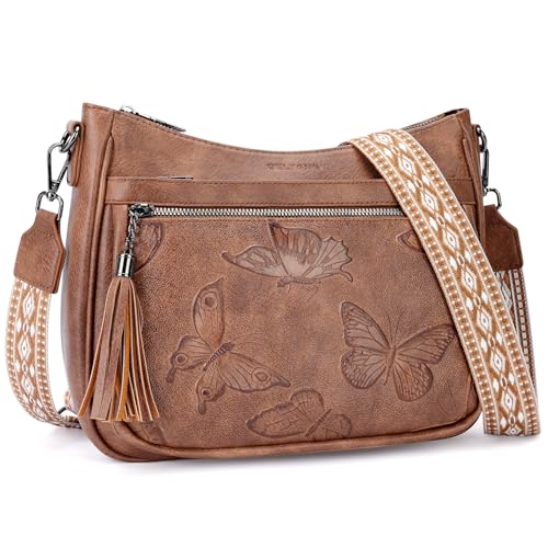 Image of BELTANA Crossbody Bags for Women Trendy Vegan Leather Hobo Purses Medium Butterfly Cross Body Purse with Wide Strap | Adjustable Strap