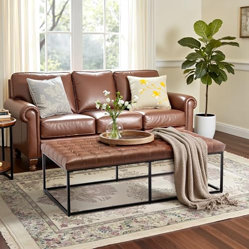 SNUGWAY 56" Rectangle Tufted Cocktail Ottoman Bench with Sturdy Metal