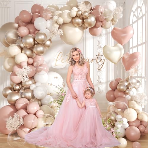 Image of Dusty Pink Balloon Arch Kit,145Pcs Retro Blush Pink Sand White Cream Neutral Metallic Champagne Gold Balloons Different Size for Baby Shower Bridal Anniversary Birthday Party Decoration