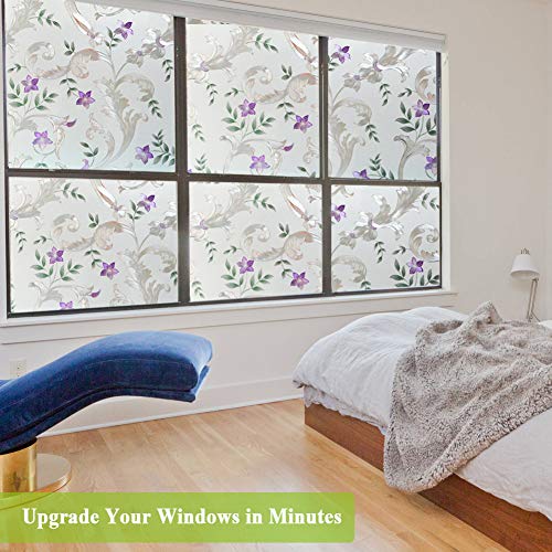 Decorative Window Film Etched Floral,Privacy Door Film,Static Cling Glass Film,No Glue Stained Glass Anti Uv Window Paper For Bathroom,Office,Meeting Room,Bedroom,17.5 Inches By 78.7 Inches #TOP3