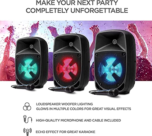 ION Audio Pro Glow 8-150W Speaker, Portable PA System with Karaoke Microphone, Vocal Effects, USB/SD Playback and FM Radio, Bluetooth Connectivity, and Remote Control (Renewed)