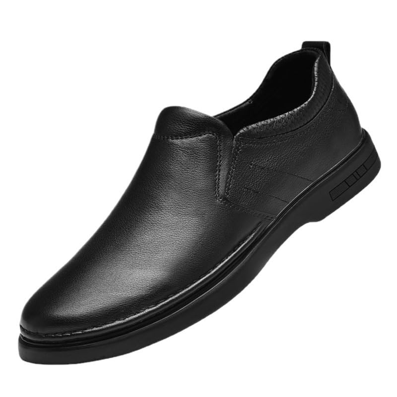 Men's Dress Oxford Formal Shoes French Leather Outdoor Slip-on Plain Toe Non Slip Block Heel Anti-Slip Shoe for Casual Wedding Party Prom