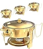 Beviliu Buffet Food Warmer Server - 4-Pack 6 Litre / 5.5QT Chafing Dish Set with Burners, Gold Warming Trays for Buffets, Catering, Parties & Weddings