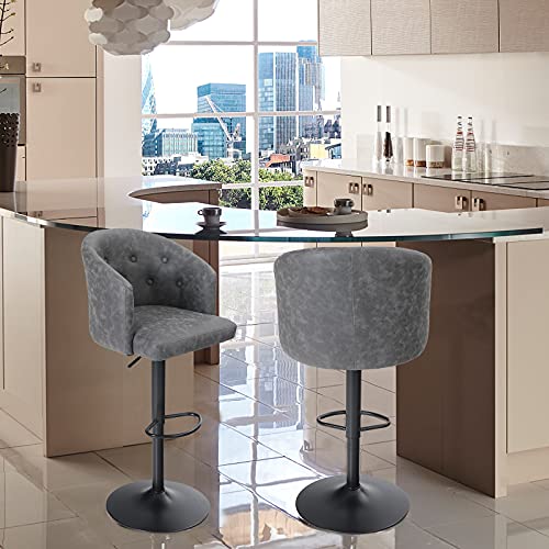 Alpha Home Swivel Bar Stool Adjustable Airlift Counter Height Bar Stool Kitchen Dining Cafe Hydraulic Pu Leather Bar Chair With Padded Back And Chromed Metal Base, Grey.1Pc #TOP6