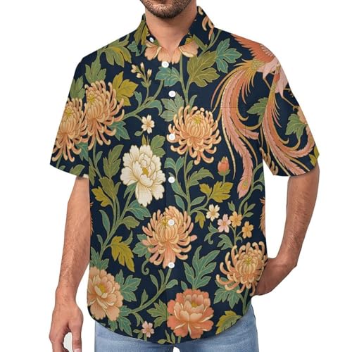 Camisa manga corta informal con estampado de peonía para verano