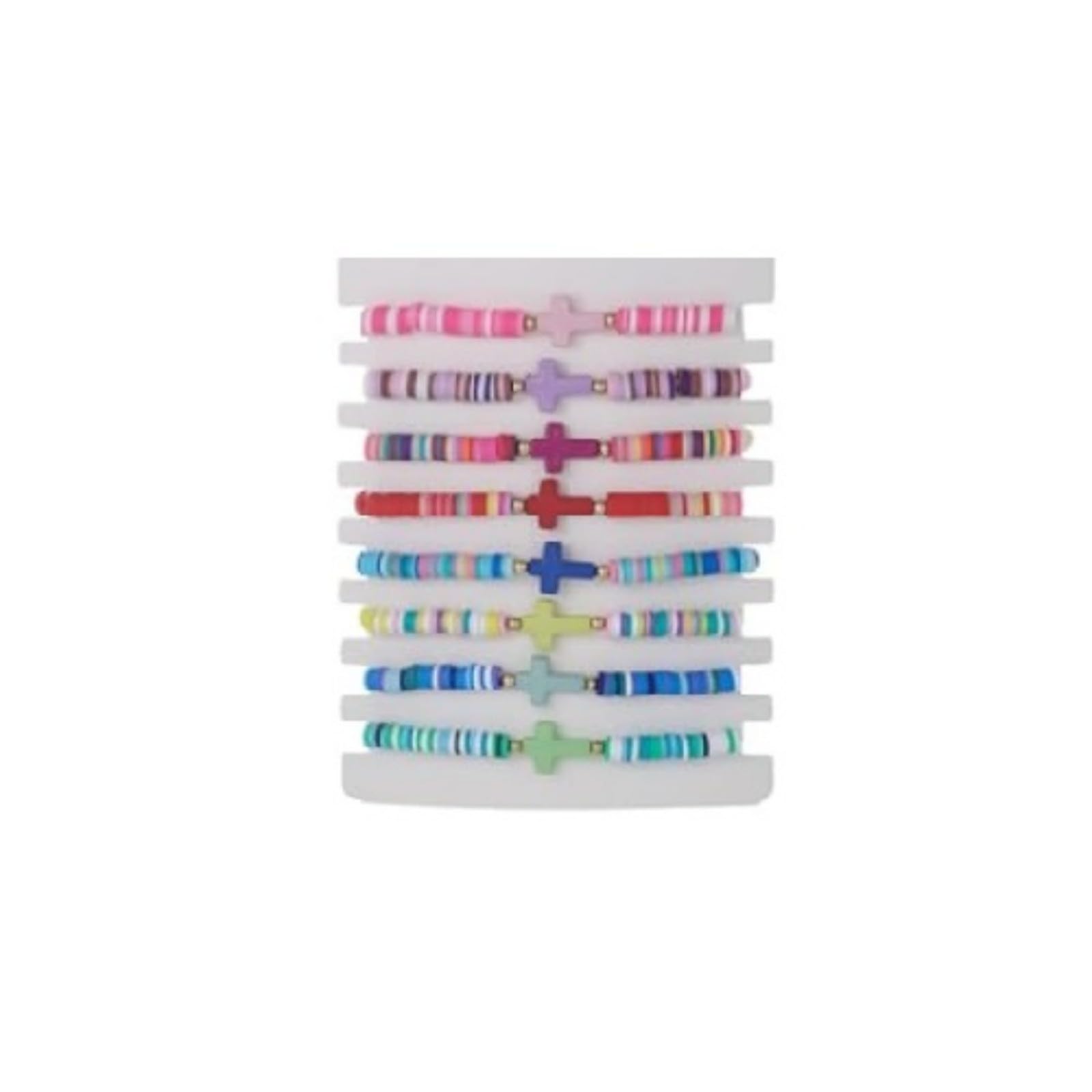 Caiyao 8Pcs Cross Bracelets Bohemian Rainbow Polymer Clay Cross Stretch Bracelets Colorful Stackable Cross Beads Elastic Bracelet for Women Summer