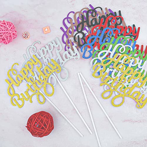40 Pieces Happy Birthday Cake Toppers Birthday Cake Topper Picks Happy Birthday Toppers For Cake Dessert Glitter Cake Topper Decorations For Birthday Party Cake Supplies (8 Colors) #TOP6