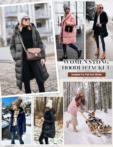 Tuopuda Winterjacke Damen Lang Wintermäntel Damen Warm Winter Slim Fit Jacke Mantel Fleece Gefüttert Daunenmantel Parka Steppmantel Winterparka Outdoorjacke mit Kapuze Übergangsjacke, Schwarz, M