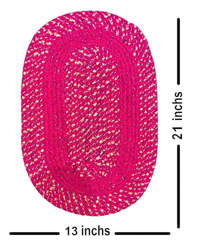 Image of Cotton Oval Door mats|Handmade Cotton Doormat | Quick Dry, Washable Door Mat for Home, Bathroom & Bedroom (33X53 CM)(G-P-C)