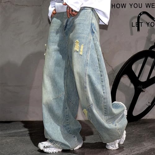 Men’S Trendy Hip Hop Loose Fit Baggy Vintage Washed Distressed Ripped Harem Denim Cargo Pants Button Fly Streetwear Jeans4