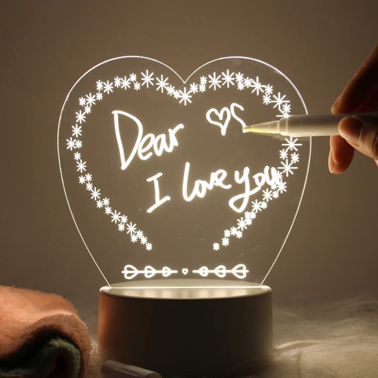KRESHU LED 3D Creative Visualization Acrylic Light Table Light Writing Message Board for Keeping Notes, Messages, Greetings Smart USB Connected Writing Notes for Home Office Erasable Board(Heart)