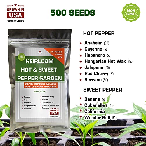 Heirloom Selection of Vegetable, Hot Pepper, Lettuce, Greens and Salad Seeds - USA Grown - Total 34 Individual Non-GMO Heirloom Seeds for Planting Home Garden Indoor Outdoor and Hydroponic