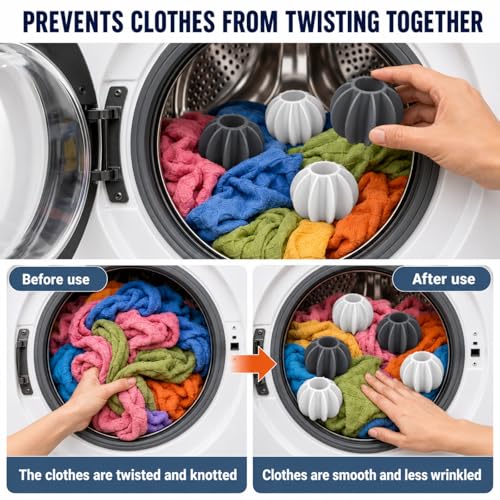 Image of Zerfa Pack of 10 Silicone Laundry Balls for Washing Machine | Reusable Anti Tangle and Wrinkle Scrubbing Balls for Clothes