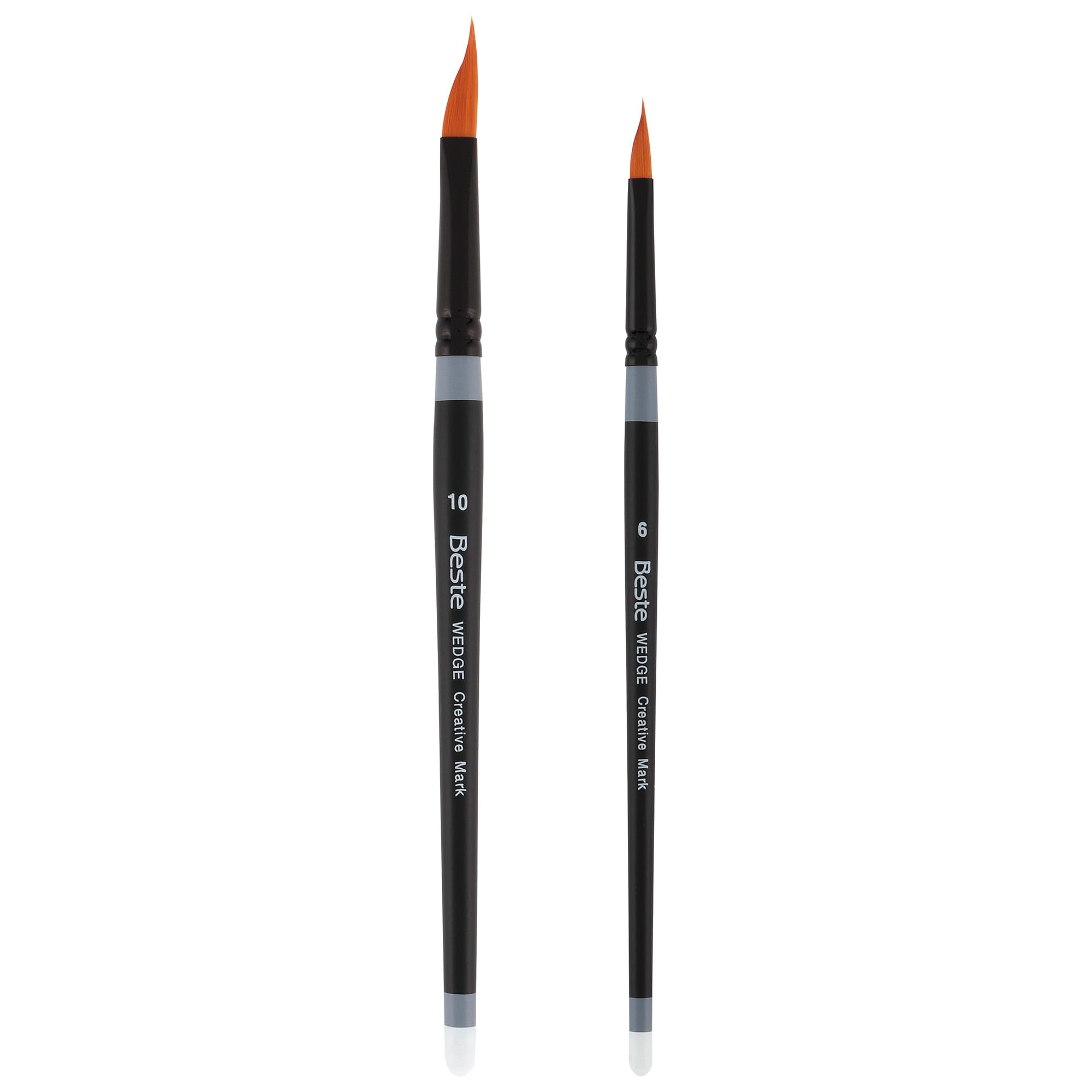 Creative Mark Beste Finest Finest Golden Taklon - Juego de 2 pinceles de cuña - Cepillos de acuarela de cerdas naturales de varios diámetros - Brocha de pintura de mango corto para pintura acrílica y