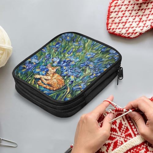 Image of Irise Cat Crochet Hook Case Portable Crochet Storage Organizer with Web Pockets Knitting Needle Case for Airports and Parks