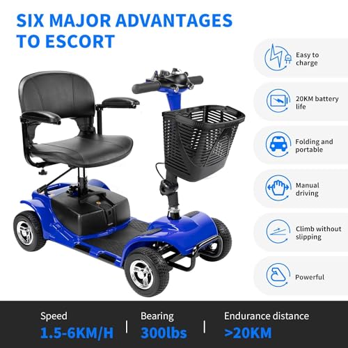 Compact Heavy Duty Mobile - Electric Powered Wheelchair Device - 4 Wheel Mobility Scooter (Blue) - Thumbnail 2