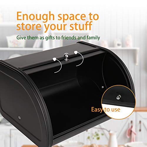 X458 Metal Bread Box/Bin/Kitchen Storage Containers With Roll Top Lid (Black) #TOP3