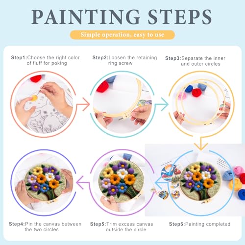 Image of Perycomly Flowers Needle Felting Kit for Beginner, Needle Wool Felting Set Include Needles, Foam Pad, Felt Cloth, Picture Frame, and Instructions