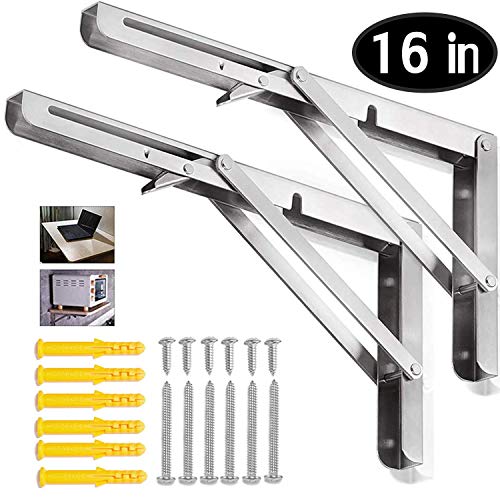 ZOMCHAIN Folding Shelf Brackets 16 inch, Heavy Duty Stainless Steel Collapsible Bracket,Hinge Wall