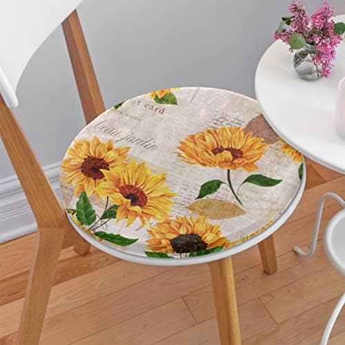 Round Seat Cushions, Sunflower Chair Cushion Pads Non-Slip Soft Padded Foam Cushion for Dining Garden Kitchen Home Sofa Décor Removable Cover, 14.5 inch