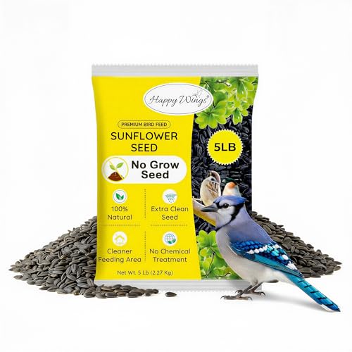 Happy Wings Black Oil Sunflower Seeds – 5 lb Wild Bird Food for Cardinals, Finches & Chickadees – High-Energy Natural Bird Feed for All Life Stages