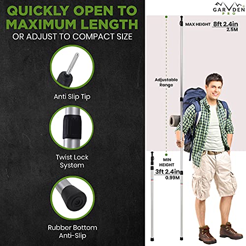 Set of 4 Telescoping Tarp Poles | Replacement Canopy Adjustable Aluminum Rods, Portable & Lightweight for Tent Fly, Awning, Outdoor Camping, Hiking, Backpacking & Rainfly + 6 Pegs & 6 Reflective Ropes