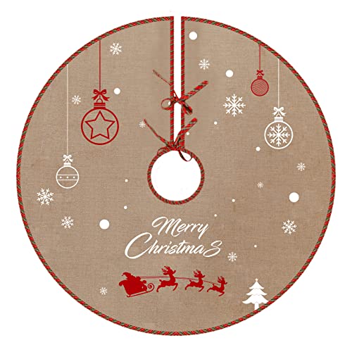 Burlap Christmas Tree-Skirt Fall Decorations - 48 Inch Vintage Xmas Rustic Farmhouse Holiday Indoor Decor White Snowflake Reindeer Deer New Santa Wedding Party Jute Tree Skirt #TOP15