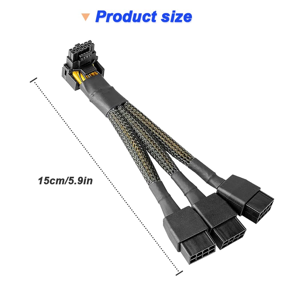 HAAMNING7 16 AWG PCIE 5.0 12VHPWR 600W 3x8 Pin to 16Pin (12+4Pin) 90 Degree Right Angle Supply Adapter Cable for Graphics Card RTX 4090 4080 3090TI 4070Ti (type A) — view 2