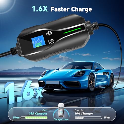 fnrids chargeur voiture electrique type 2 (3,7kw),8m ev chargeur type 2,6/8/10/13/16a courant commutable,ecran numérique contrôlable,cable recharge voiture electrique avec sac,ip67