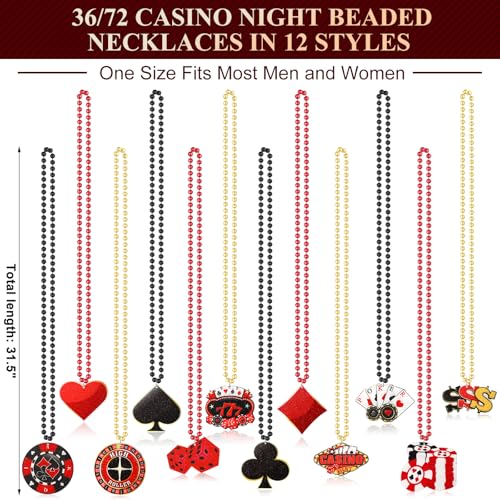 36 Pcs Casino Night Beaded Necklaces Bulk 12 Styles Casino Dice Dollar Sign Necklaces Gold Red Black Beaded Necklace for Birthday Party Favors Supplies (Dice)3