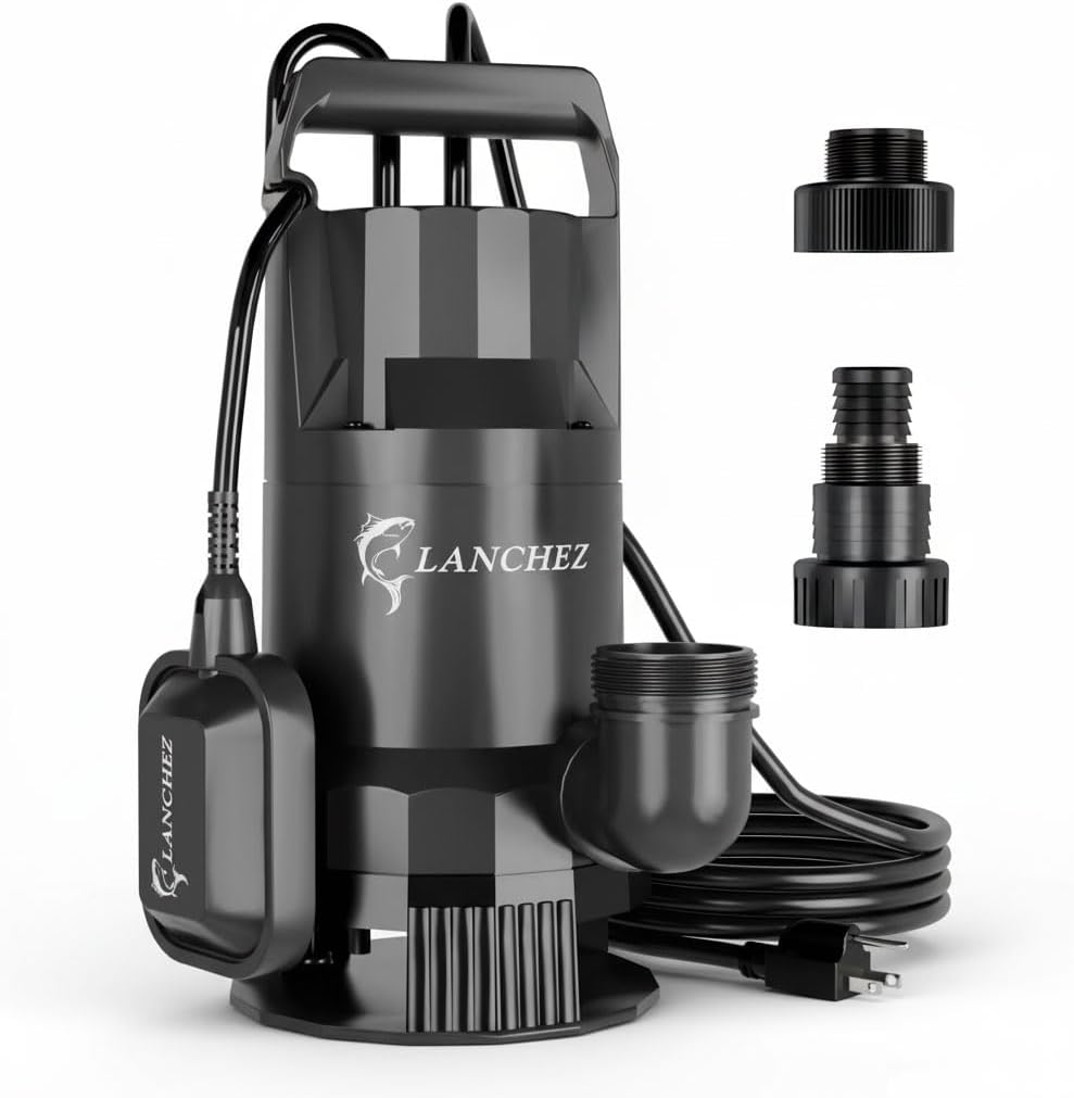 LANCHEZ 1.6HP 6000GPH Sump Pump, Portable Submersible Water Pump with Float Switch, High Flow Water Removal for Pool Draining Hot Tub Basement Garden with 16ft Power Cord, Auto