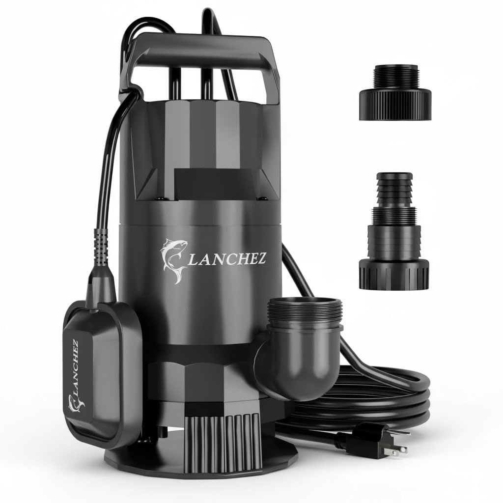 LANCHEZ 1.6HP 6000GPH Sump Pump, Portable Submersible Water Pump with Float Switch, High Flow Water Removal for Pool Draining Hot Tub Basement Garden with 16ft Power Cord, Auto