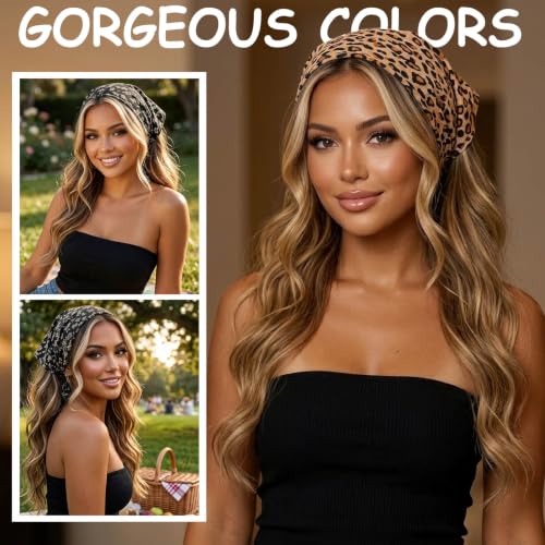 Image of DRESHOW Floral Crochet Hair Bandana Tie Knotted Headscarf Vintage Headband Knitted Head Kerchief for Women Girls