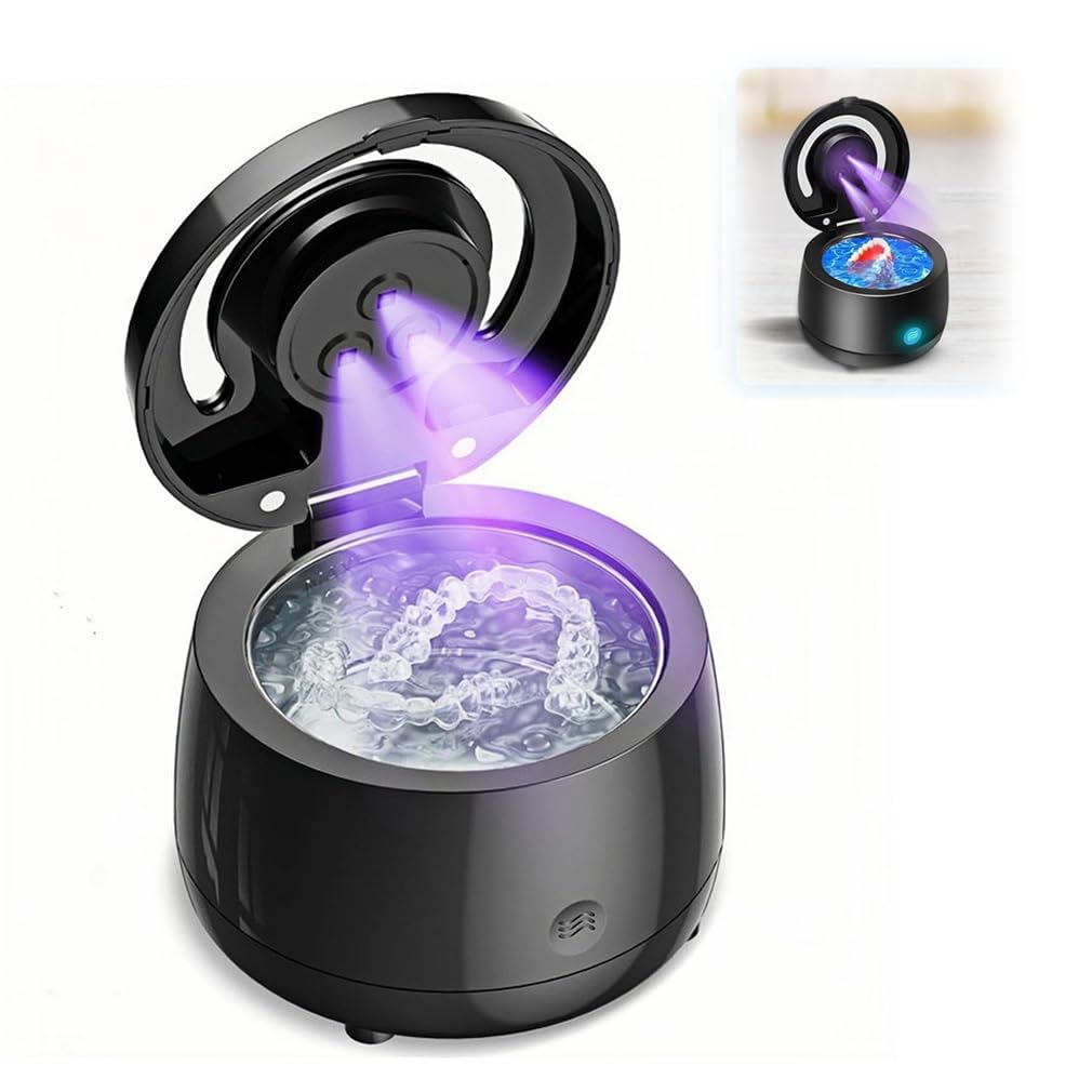 Limpiador ultrasónico de retenedores, férulas, fundas y joyas con luz UV negra