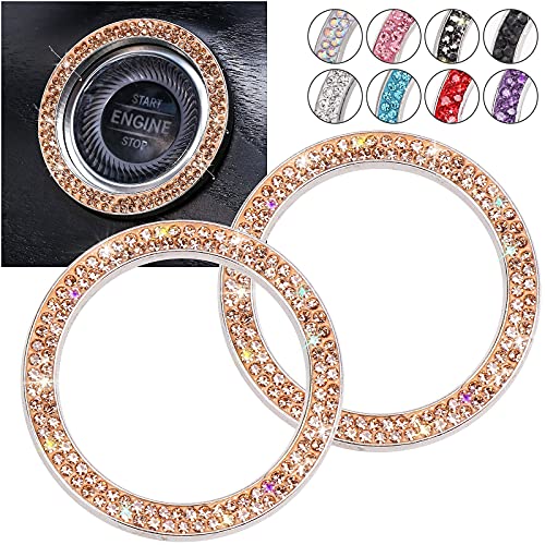 Image of ToBeQueen Push Start Button Bling Ring Emblem Sticker - 2pcs Girly Car Decor, Champagne