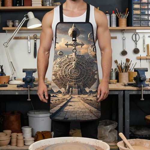 Delantal de trabajo unisex ajustable con diseño maya miniatura 4