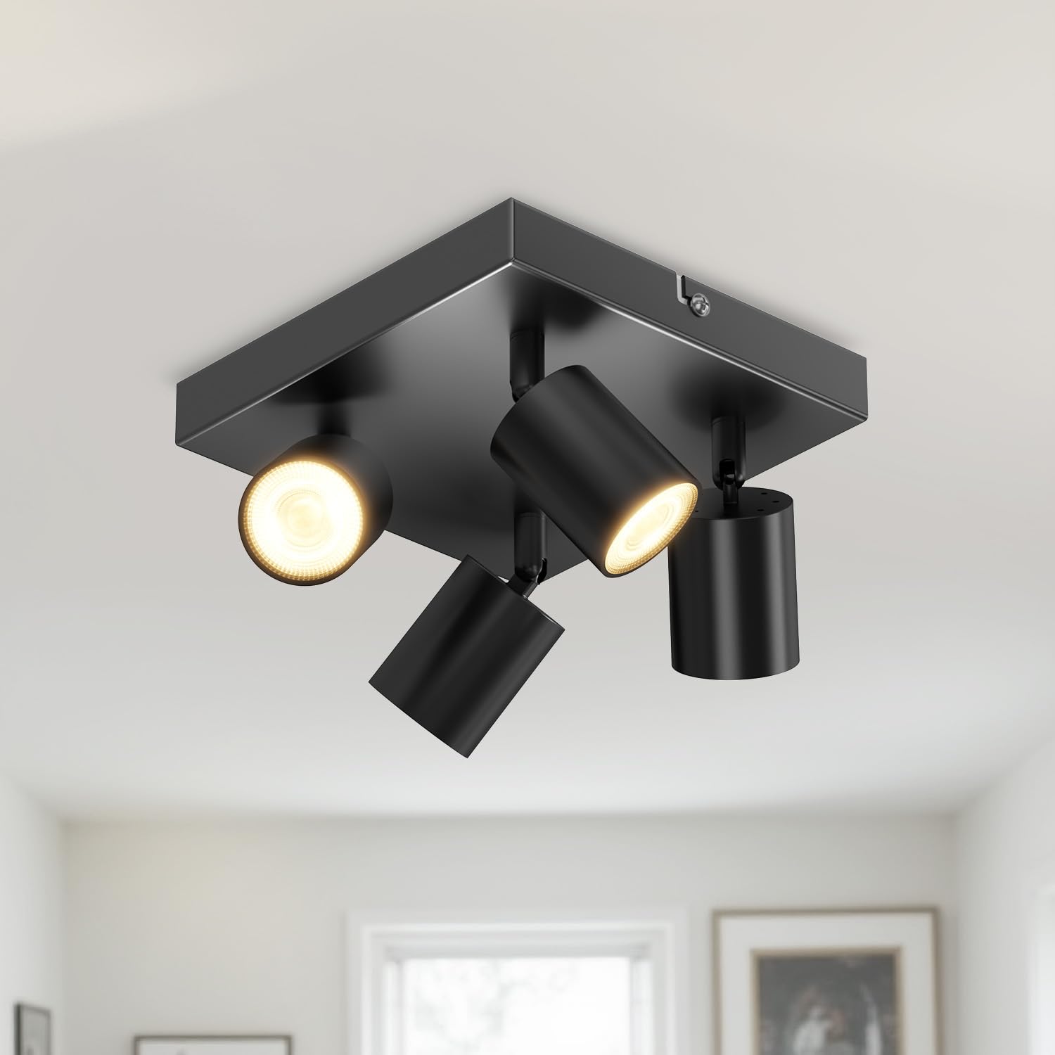 Lvwit Gu10-4 Square Black Kitchen Lights Ceiling,Gu10 Light Fitting,Adjustable 4 Way Ceiling Spotlight Fitting,Led Black Ceiling Light,Square Ceiling Spotlight,Ceiling Light Fitting Bracket (Bulb Not Included)