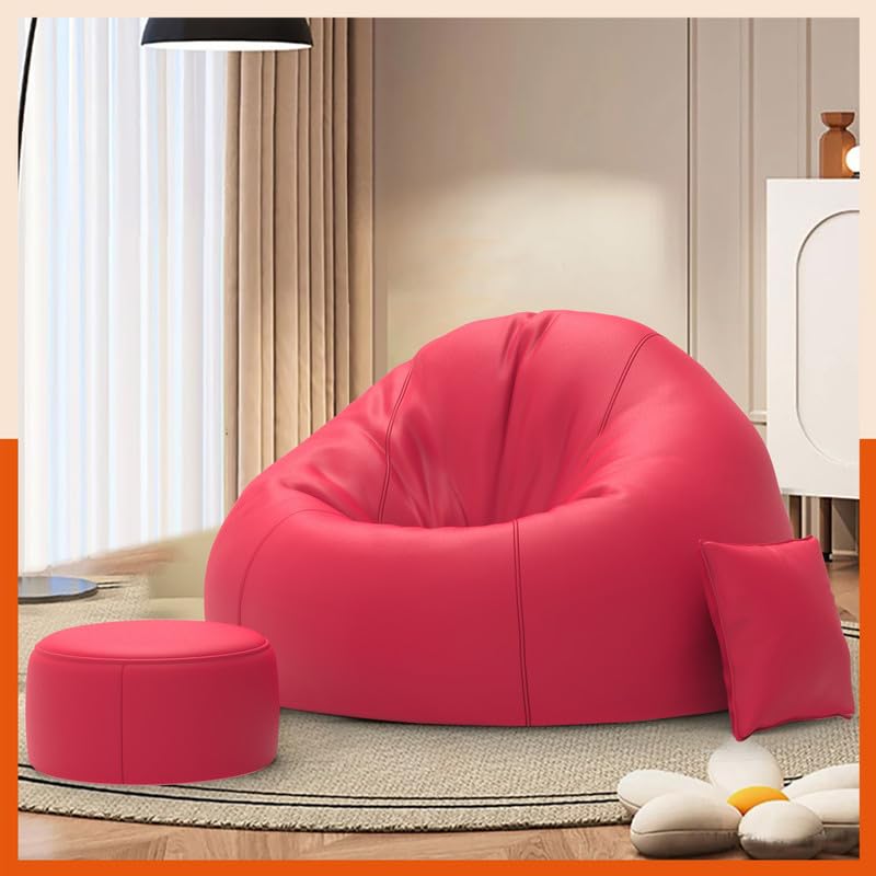 Image of with Beans Filled 5XL Luxura Elite Bean Bag Sofa with Free Cushion and Footrest - Official : ChillNest Bean Bag Combo (Matching Color : Regular, Pink)