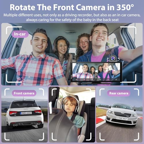 Image of Carpuride W904 Wireless Carplay & Android Auto with Dash Cam | 10.26 inch HD IPS Touch Car Play Screen for Car, 4K Front & 1080P Rear Camera, Loop Recording, Bluetooth Audio, Mirror Link, GPS