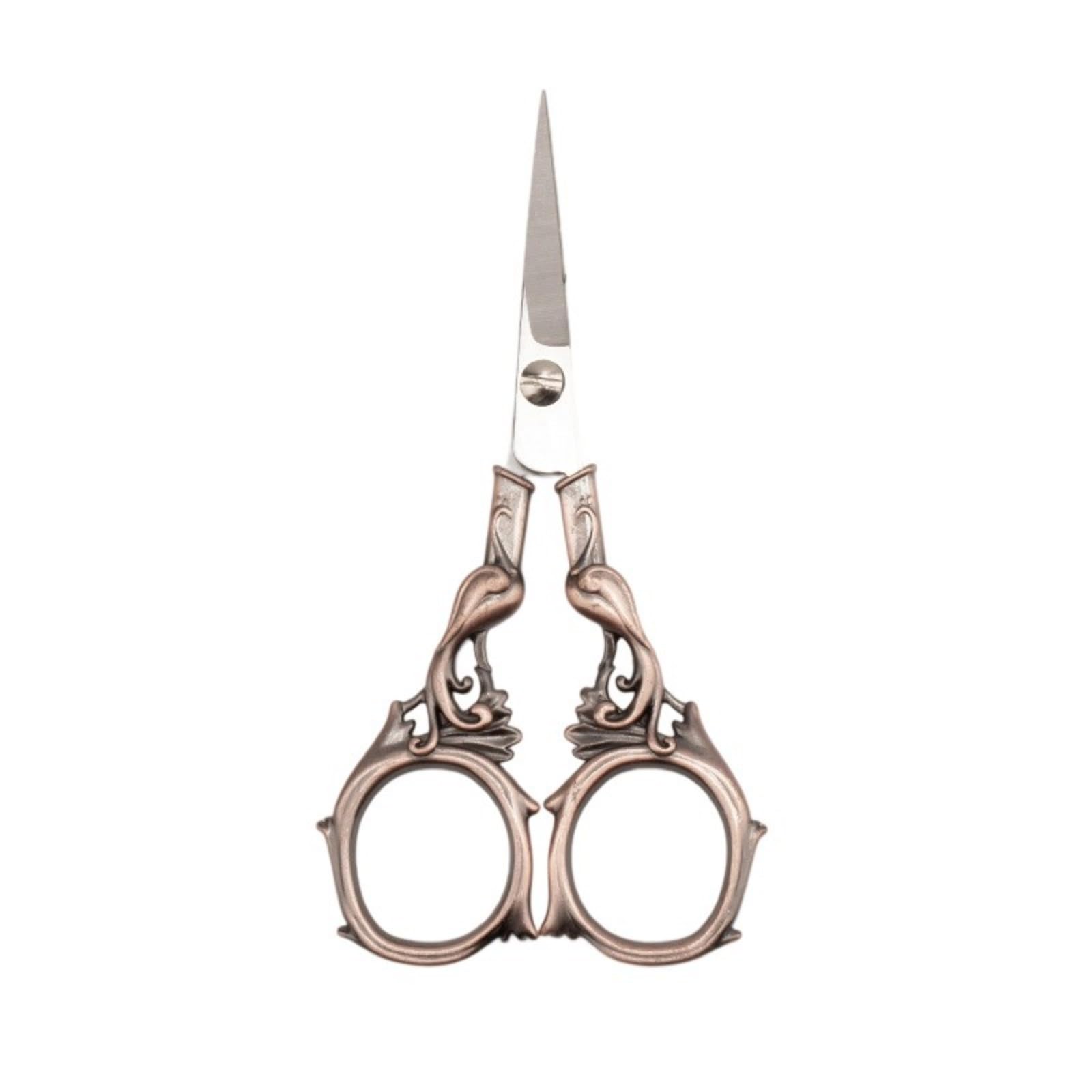Jtqyfi Red And Copper Portable Antique Design Stainless Steel Craft Scissors Shears Cutting For Embroidery Thread And Home Decoration Vintage Engraved Embroidery Scissors