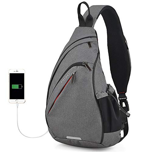 Sling Chest Bag Shoulder Backpack Crossbody Bag for School Cycling (Grey)
