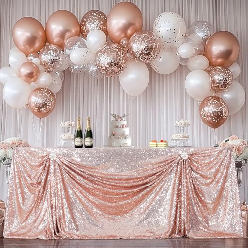 PartyDelight 60x126 Rectangle Rose Gold Sequin Tablecloth High-Density 3mm Stitched Sequins Shimmering Table Cover for 8ft Banquet Table Cloth Decor for Weddings Gala Receptions Holiday Dinners