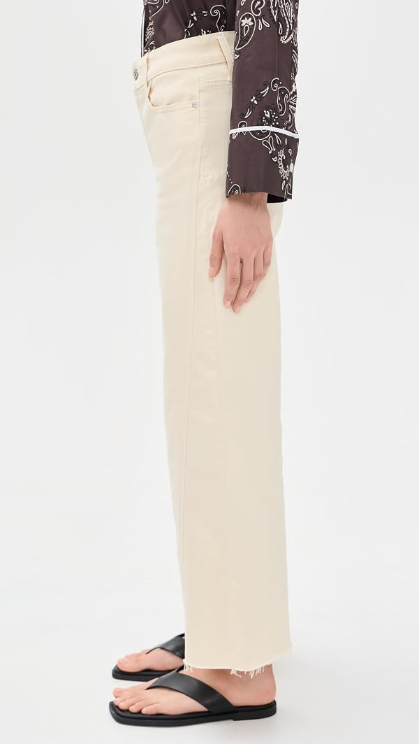 PAIGE Women's Anessa Jeans with Twisted Outseam Panel and Raw Hem, Butter Yellow, 26 by PAIGE - Used condition - Image 4