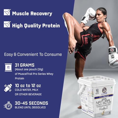 Image of MuscleTrail Pro Series Whey Protein, 50 Pouches, 25g Protein, Isolate Source, Low Carb, 4g Glutamine & Glutamic Acid, 5g BCAA (1.79kg, Mango)